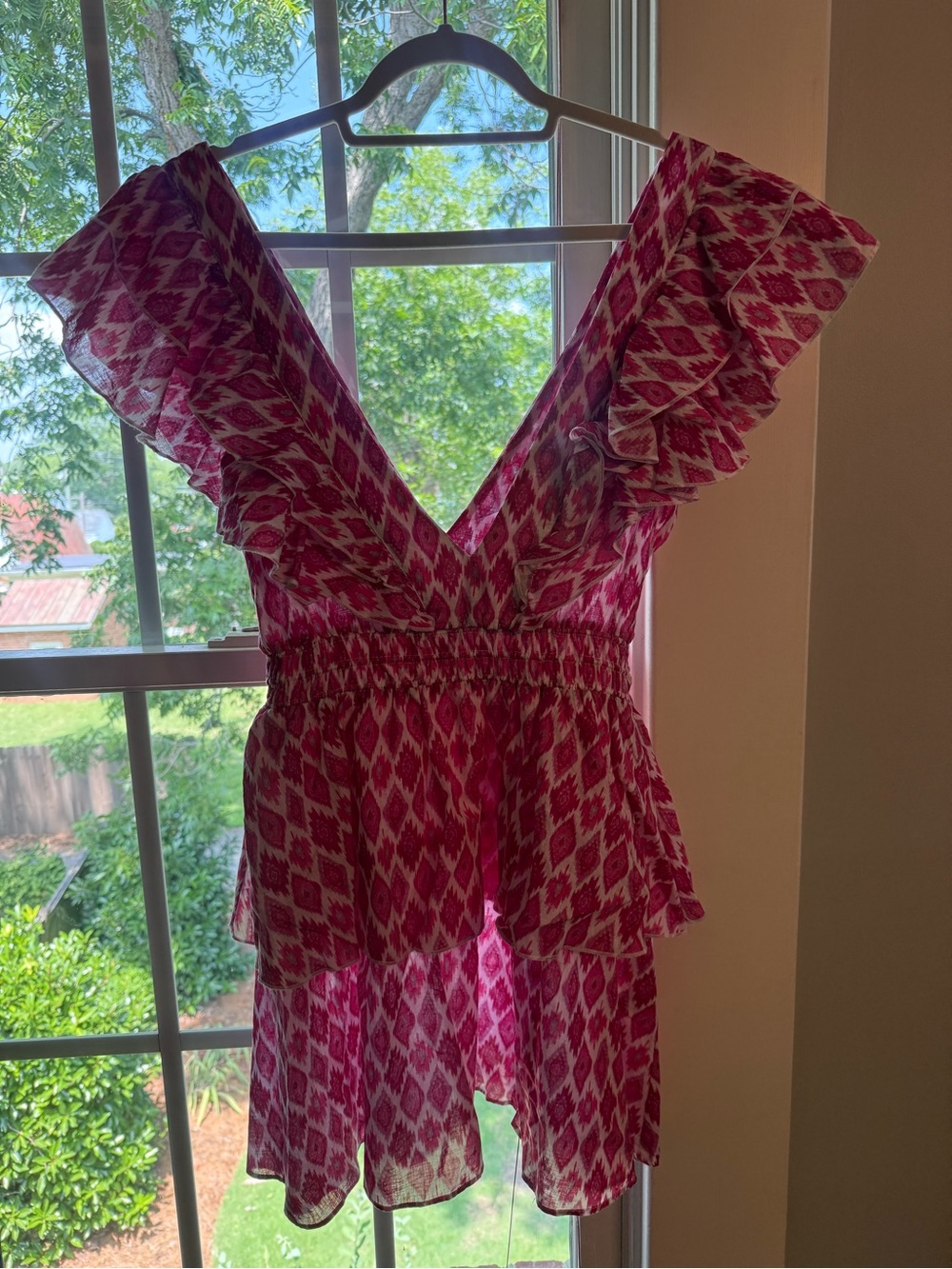 Pink Printed Ruffle Mini Dress